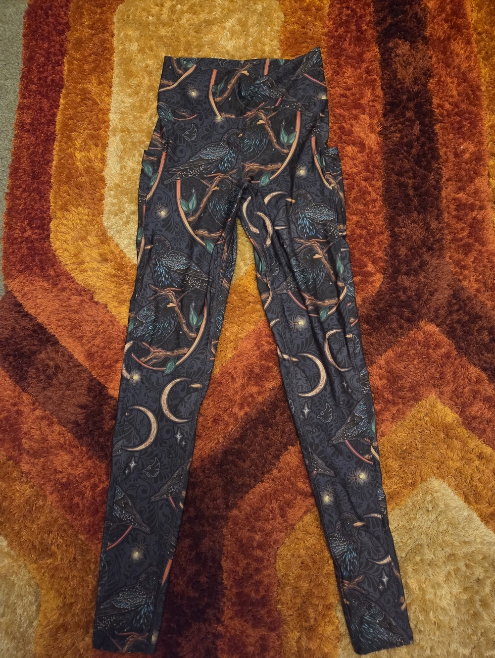 Eagle Rock Werkshop Night Sparrow Print High-Waist Leggings - Charcoal Gray